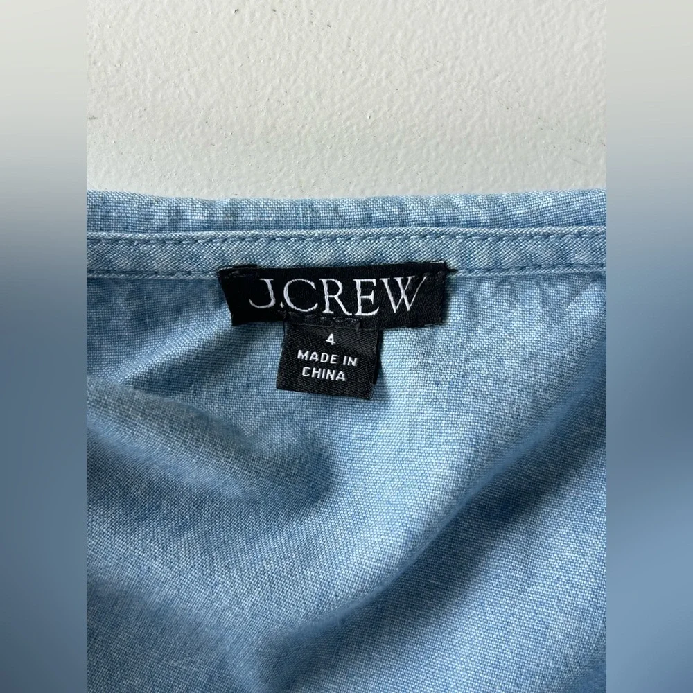 J Crew Blue Chambray Shirt Ruffle Peter Pan Collar Long Sleeve Women's Size 4 - Picture 3 of 15